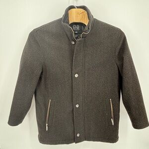 Jos. A. Bank Men's Brown Wool Car Coat Jacket Quilted Lined Zip Front Size L